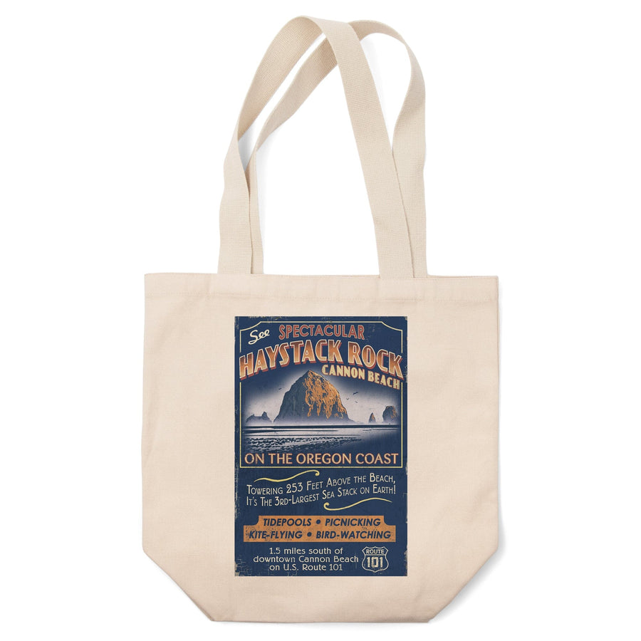 Cannon Beach, Oregon, Haystack Rock Vintage Sign, Tote Bag Totes Lantern Press 