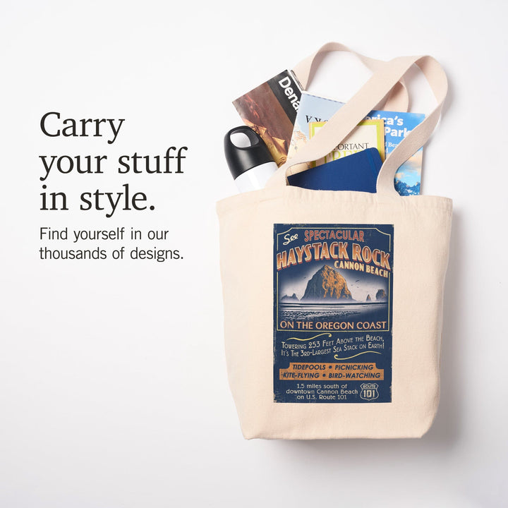 Cannon Beach, Oregon, Haystack Rock Vintage Sign, Tote Bag Totes Lantern Press 