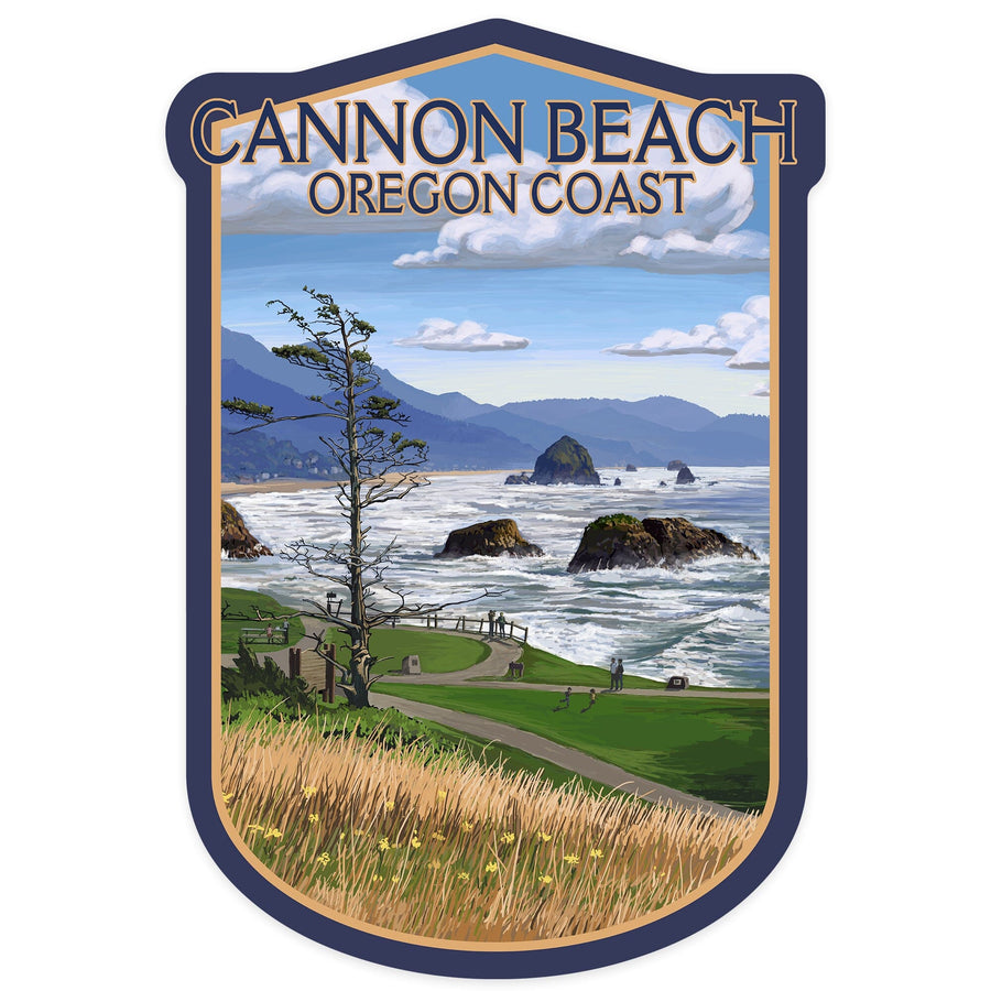 Cannon Beach, Oregon, Oregon Coast View, Contour, Lantern Press Artwork, Vinyl Sticker Sticker Lantern Press 