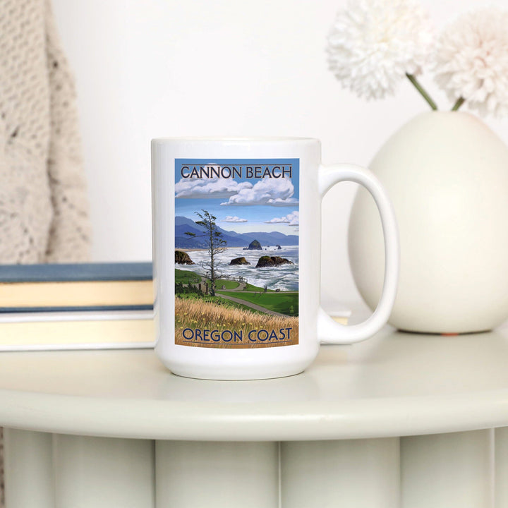Cannon Beach, Oregon, Oregon Coast View, Lantern Press Artwork, Ceramic Mug - Lantern Press