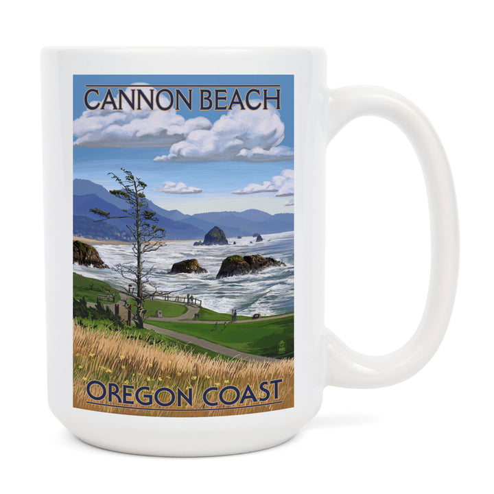 Cannon Beach, Oregon, Oregon Coast View, Lantern Press Artwork, Ceramic Mug - Lantern Press
