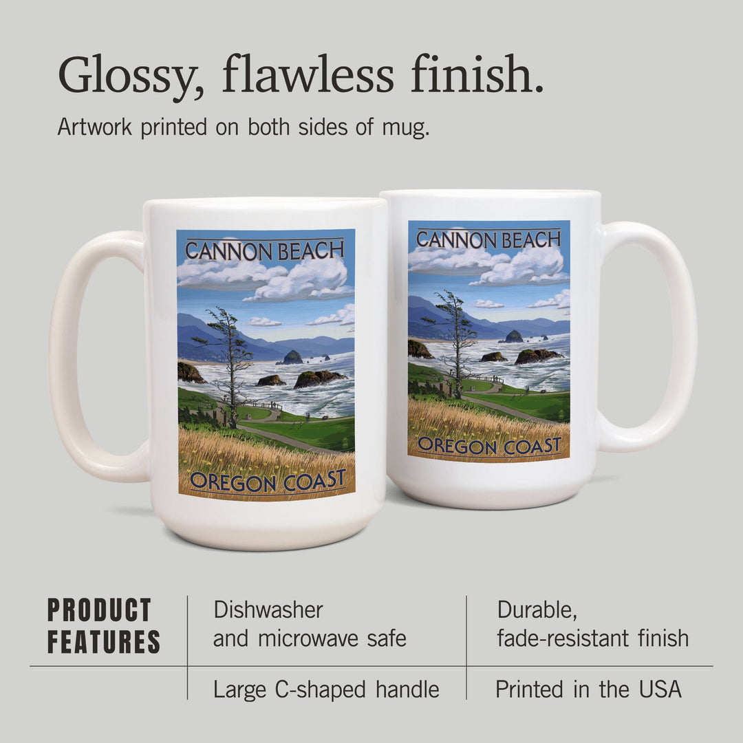 Cannon Beach, Oregon, Oregon Coast View, Lantern Press Artwork, Ceramic Mug - Lantern Press