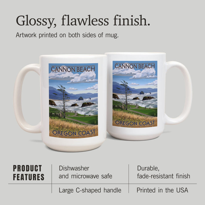 Cannon Beach, Oregon, Oregon Coast View, Lantern Press Artwork, Ceramic Mug - Lantern Press