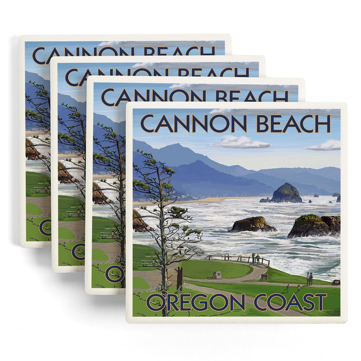 Cannon Beach, Oregon, Oregon Coast View, Lantern Press Artwork, Coaster Set - Lantern Press