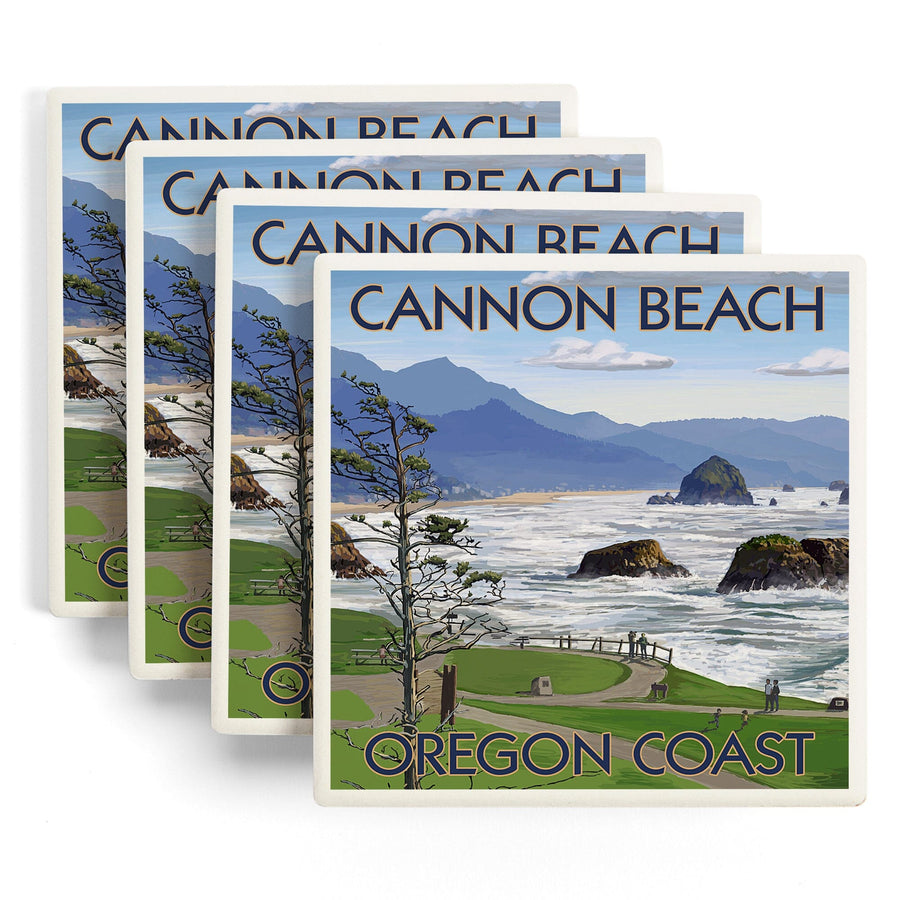 Cannon Beach, Oregon, Oregon Coast View, Lantern Press Artwork, Coaster Set - Lantern Press