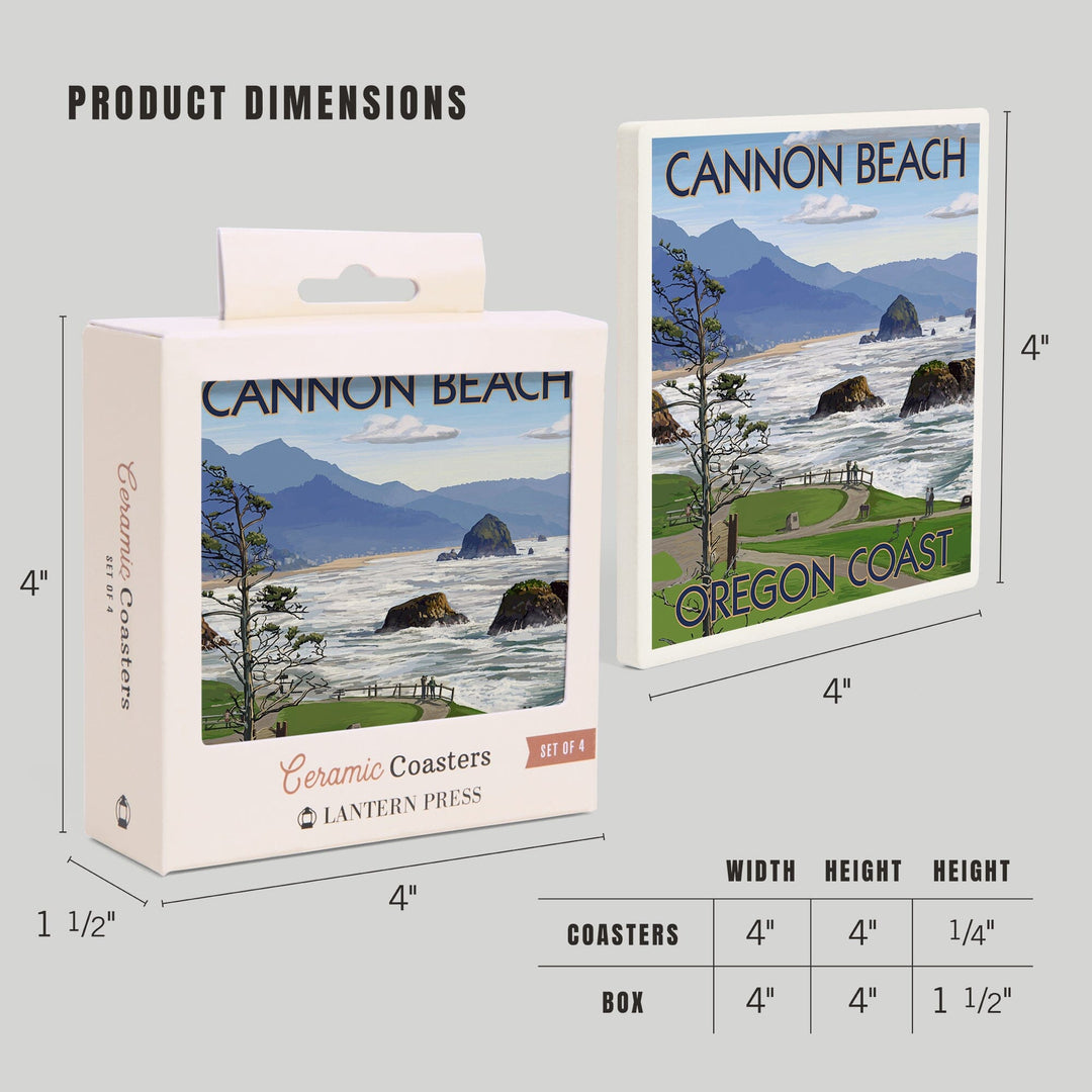 Cannon Beach, Oregon, Oregon Coast View, Lantern Press Artwork, Coaster Set - Lantern Press