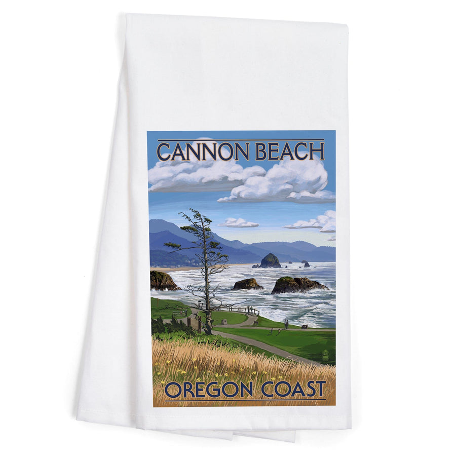 Cannon Beach, Oregon, Oregon Coast View, Organic Cotton Kitchen Tea Towels Kitchen Lantern Press 