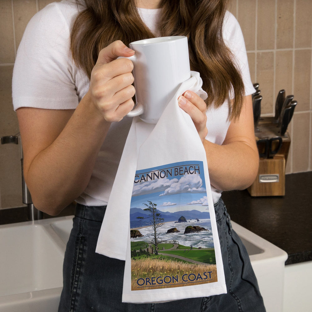 Cannon Beach, Oregon, Oregon Coast View, Organic Cotton Kitchen Tea Towels Kitchen Lantern Press 