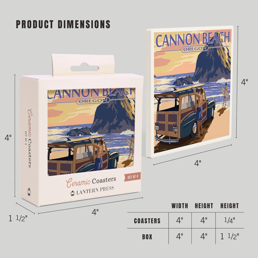 Cannon Beach, Oregon, Woody and Haystack Rock, Coasters Coasters Lantern Press 