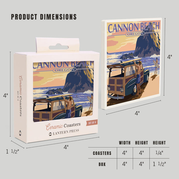 Cannon Beach, Oregon, Woody and Haystack Rock, Coasters Coasters Lantern Press 