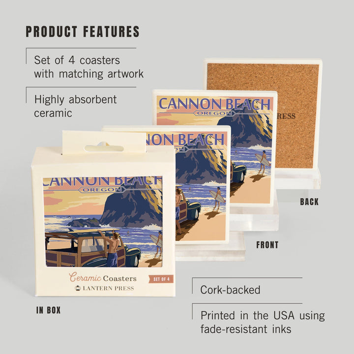 Cannon Beach, Oregon, Woody and Haystack Rock, Coasters Coasters Lantern Press 