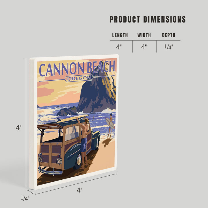 Cannon Beach, Oregon, Woody and Haystack Rock, Coasters Coasters Lantern Press 