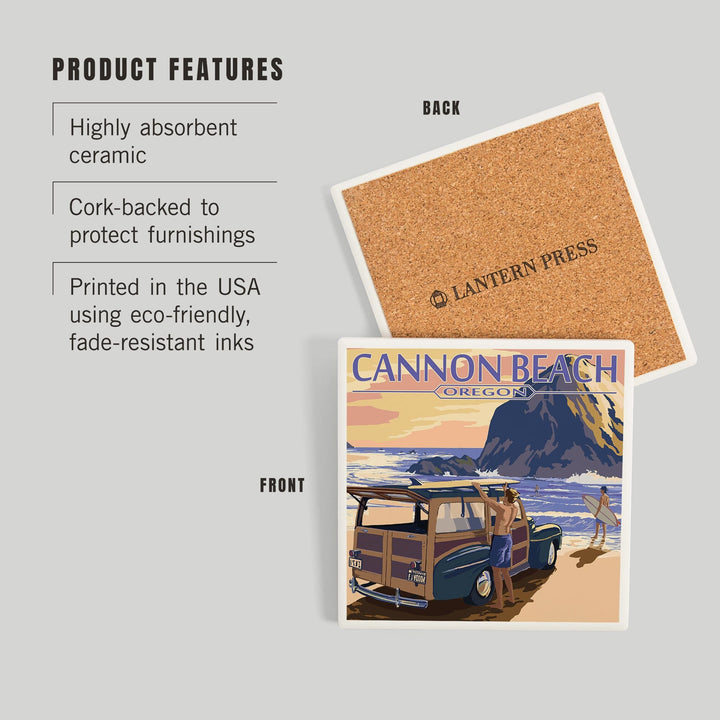 Cannon Beach, Oregon, Woody and Haystack Rock, Coasters Coasters Lantern Press 