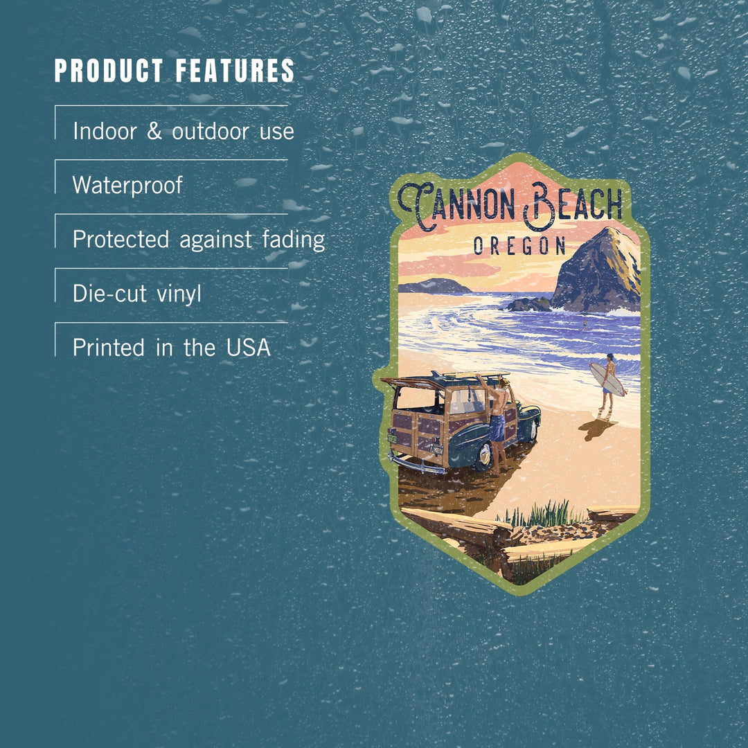 Cannon Beach, Oregon, Woody and Haystack Rock, Contour, Vinyl Sticker Sticker Lantern Press 