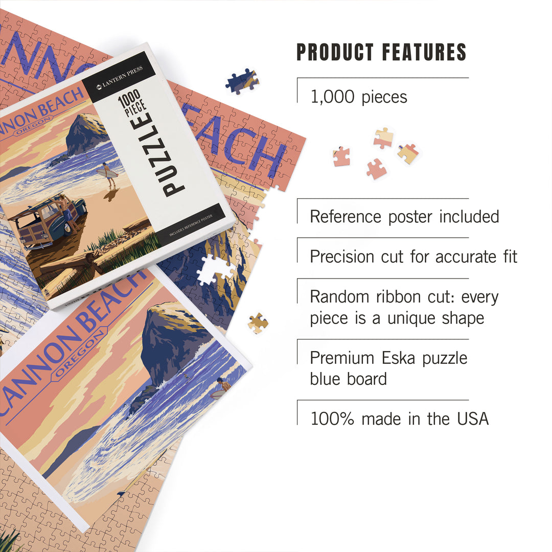 Cannon Beach, Oregon, Woody and Haystack Rock, Jigsaw Puzzle Puzzle Lantern Press 