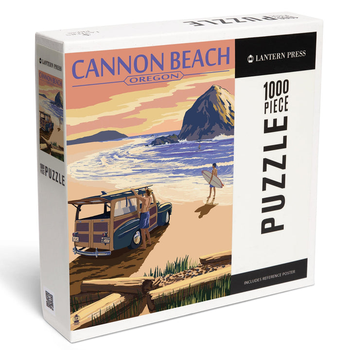 Cannon Beach, Oregon, Woody and Haystack Rock, Jigsaw Puzzle Puzzle Lantern Press 