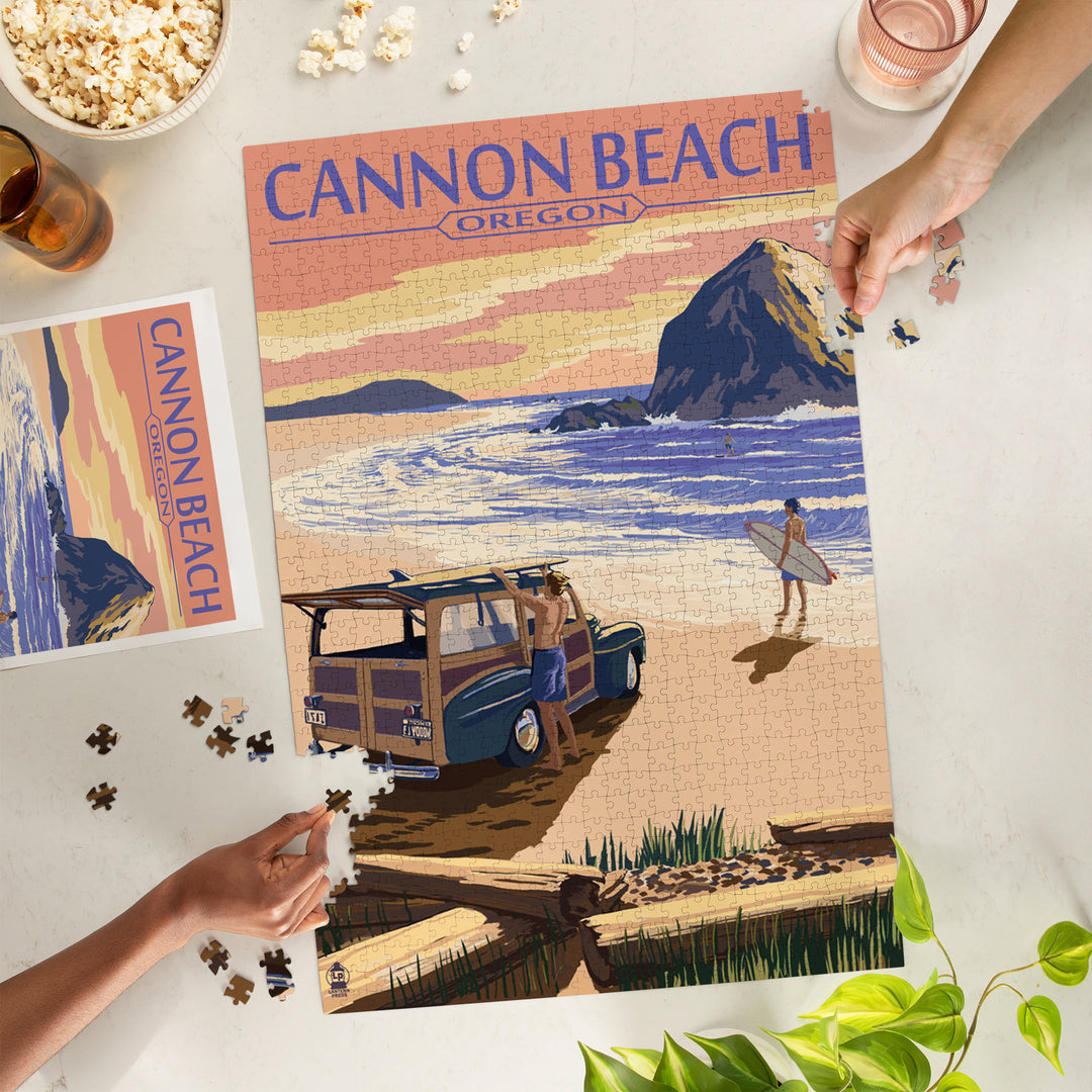 Cannon Beach, Oregon, Woody and Haystack Rock, Jigsaw Puzzle Puzzle Lantern Press 