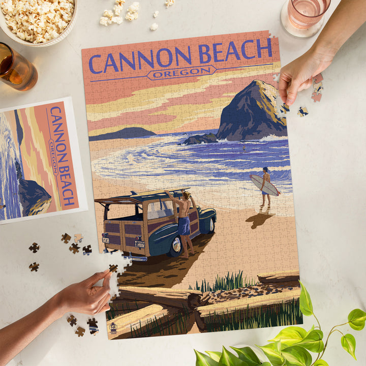 Cannon Beach, Oregon, Woody and Haystack Rock, Jigsaw Puzzle Puzzle Lantern Press 