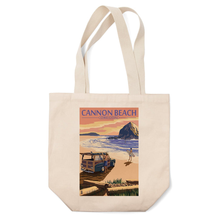 Cannon Beach, Oregon, Woody and Haystack Rock, Lantern Press Artwork, Tote Bag Totes Lantern Press 
