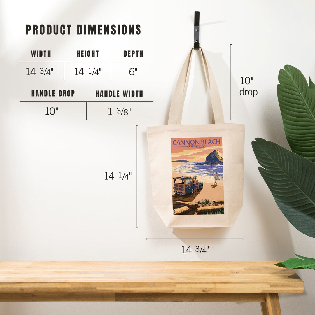 Cannon Beach, Oregon, Woody and Haystack Rock, Tote Bag Totes Lantern Press 