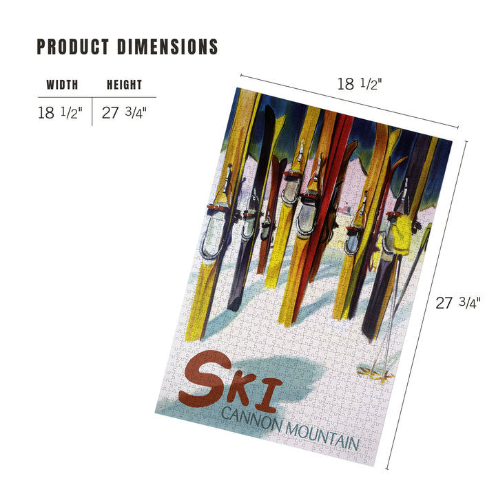 Cannon Mountain, New Hampshire, Colorful Skis, Jigsaw Puzzle Puzzle Lantern Press 