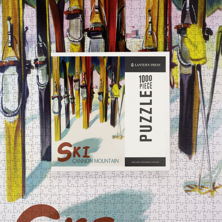 Cannon Mountain, New Hampshire, Colorful Skis, Jigsaw Puzzle Puzzle Lantern Press 