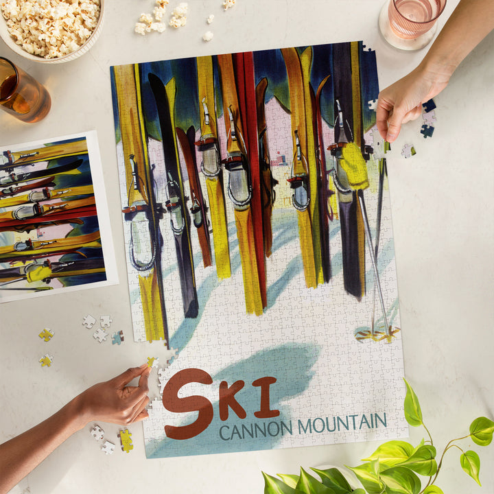 Cannon Mountain, New Hampshire, Colorful Skis, Jigsaw Puzzle Puzzle Lantern Press 