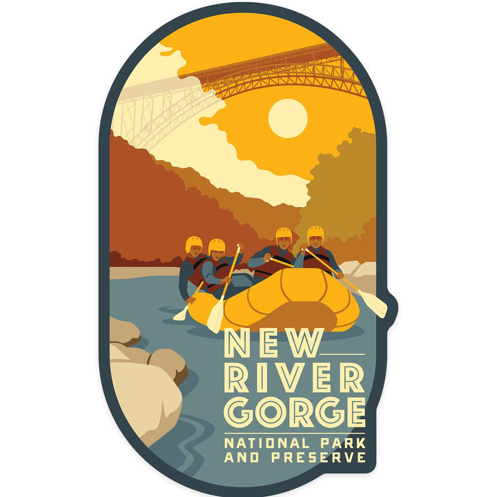 Canyon Rim, WV, Rafters and Bridge, Vector, Contour, Vinyl Sticker - Lantern Press