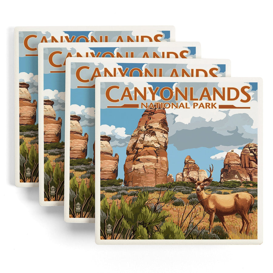 Canyonlands National Park, Utah, Chesler & Deer, Lantern Press Artwork, Coaster Set - Lantern Press