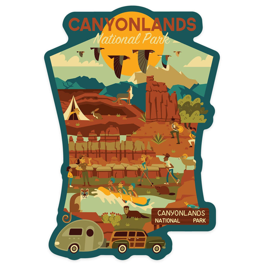 Canyonlands National Park, Utah, Geometric, Contour, Lantern Press Artwork, Vinyl Sticker Sticker Lantern Press 
