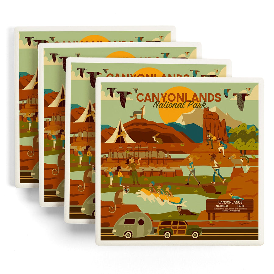 Canyonlands National Park, Utah, Geometric National Park Series, Lantern Press Artwork, Coaster Set - Lantern Press