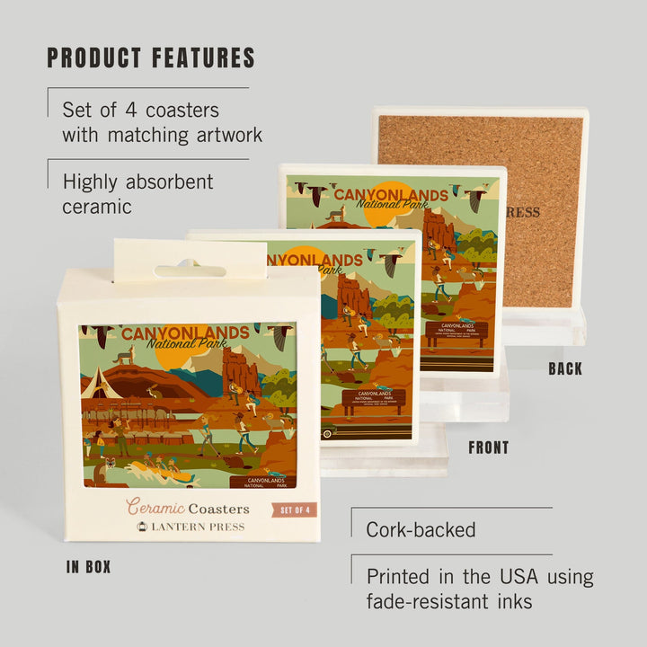 Canyonlands National Park, Utah, Geometric National Park Series, Lantern Press Artwork, Coaster Set - Lantern Press