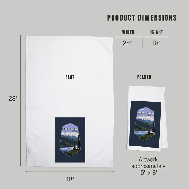 Canyonville, Oregon, Fisherman and Mountains, Contour, Organic Cotton Kitchen Tea Towels - Lantern Press