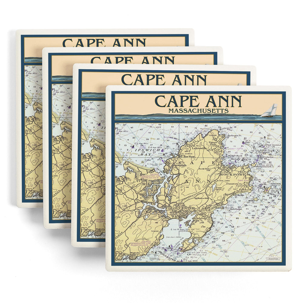 Cape Ann, Massachusetts, Nautical Chart, Coasters Coasters Lantern Press 