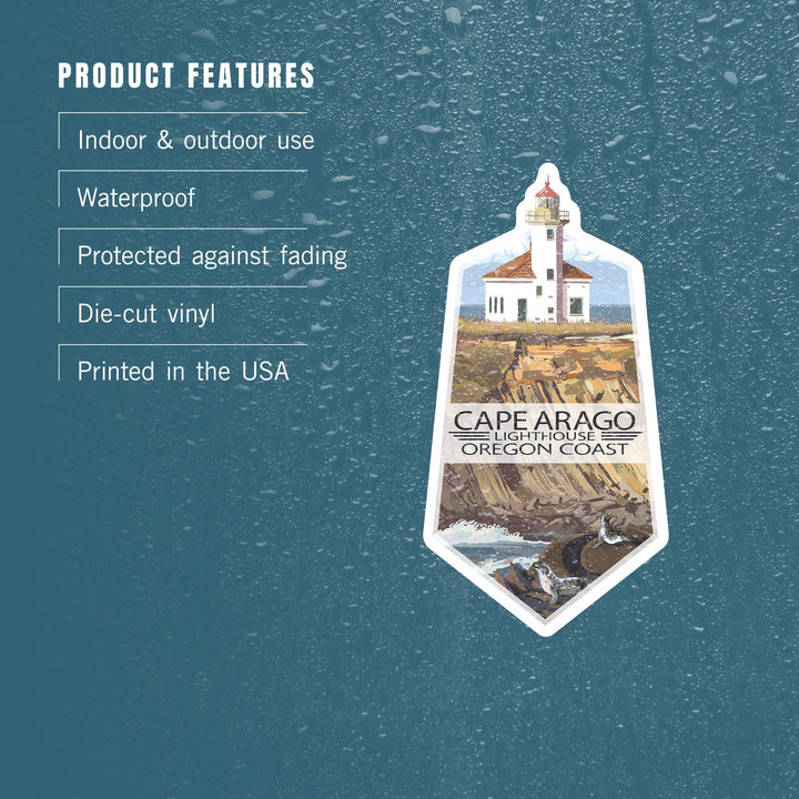 Cape Arago Lighthouse, Oregon, Oregon Coast, Contour, Lantern Press Artwork, Vinyl Sticker - Lantern Press