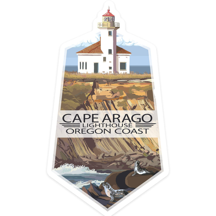 Cape Arago Lighthouse, Oregon, Oregon Coast, Contour, Lantern Press Artwork, Vinyl Sticker - Lantern Press