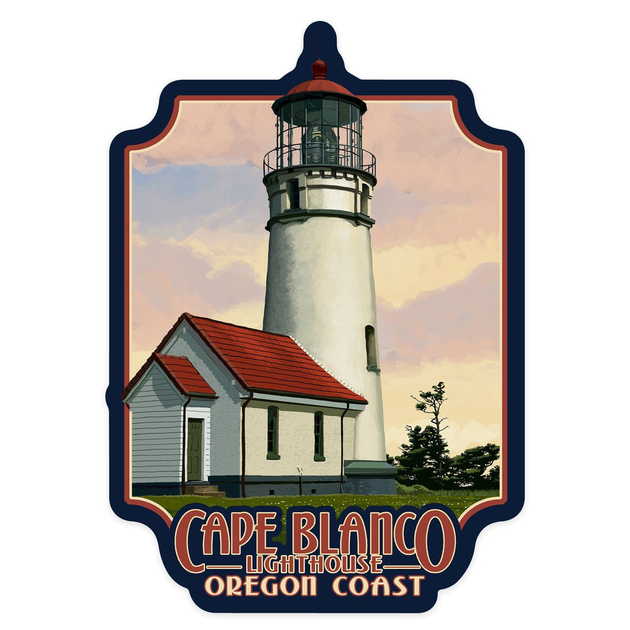 Cape Blanco Lighthouse, Oregon, Oregon Coast, Contour, Vinyl Sticker Sticker Lantern Press 