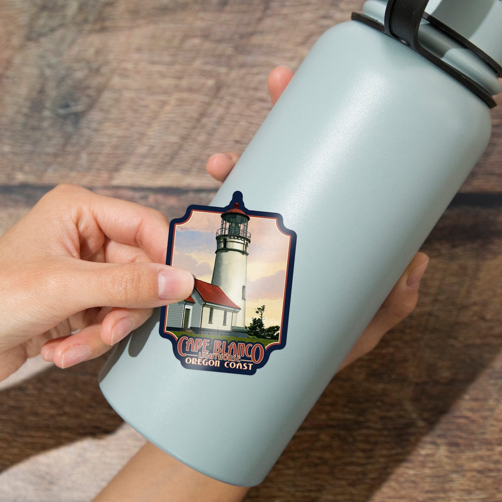 Cape Blanco Lighthouse, Oregon, Oregon Coast, Contour, Vinyl Sticker Sticker Lantern Press 