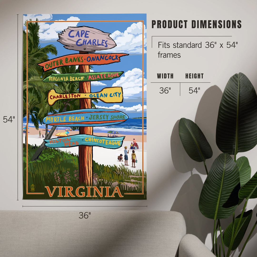Cape Charles, Virginia, Destination Signpost, Art & Giclee Prints Art Lantern Press 