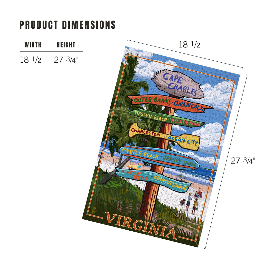 Cape Charles, Virginia, Destination Signpost, Jigsaw Puzzle Puzzle Lantern Press 