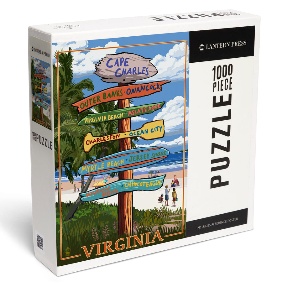 Cape Charles, Virginia, Destination Signpost, Jigsaw Puzzle Puzzle Lantern Press 