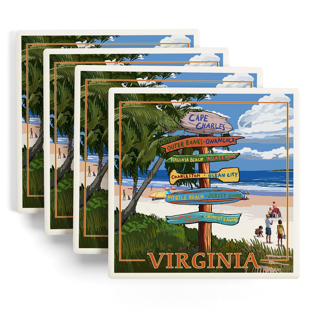 Cape Charles, Virginia, Destination Signpost, Lantern Press Poster, Coaster Set - Lantern Press