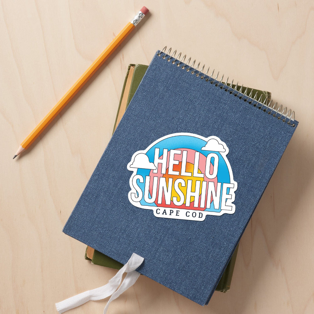 Cape Cod, 70s Sunshine Collection, Hello Sunshine, Contour, Vinyl Sticker - Lantern Press