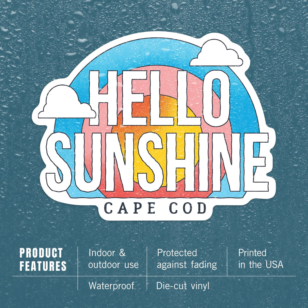 Cape Cod, 70s Sunshine Collection, Hello Sunshine, Contour, Vinyl Sticker - Lantern Press