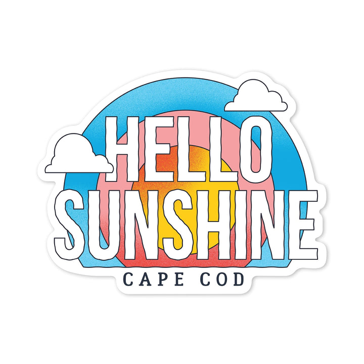 Cape Cod, 70s Sunshine Collection, Hello Sunshine, Contour, Vinyl Sticker - Lantern Press