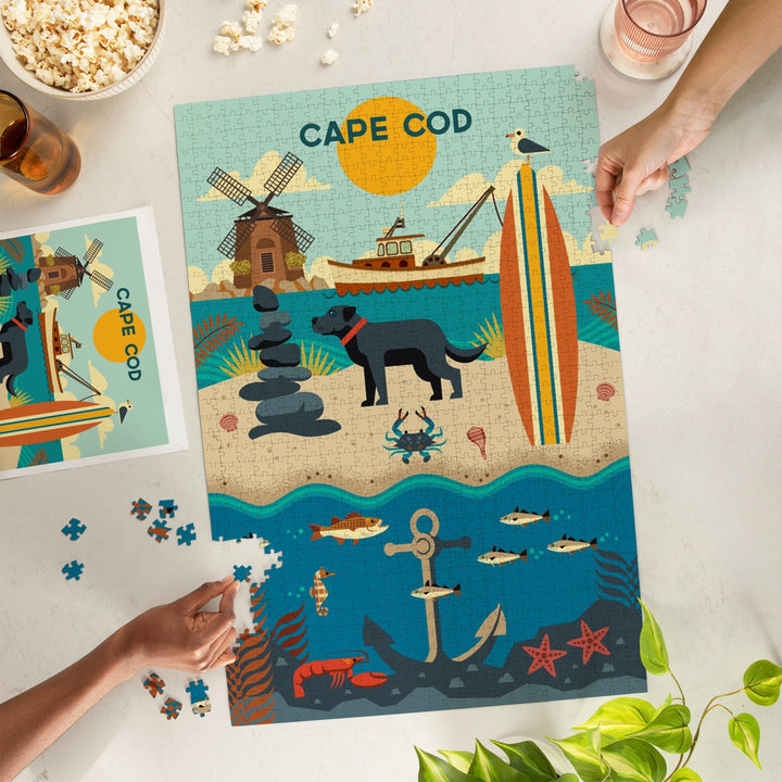 Cape Cod, Beach Geometric, Jigsaw Puzzle Puzzle Lantern Press 