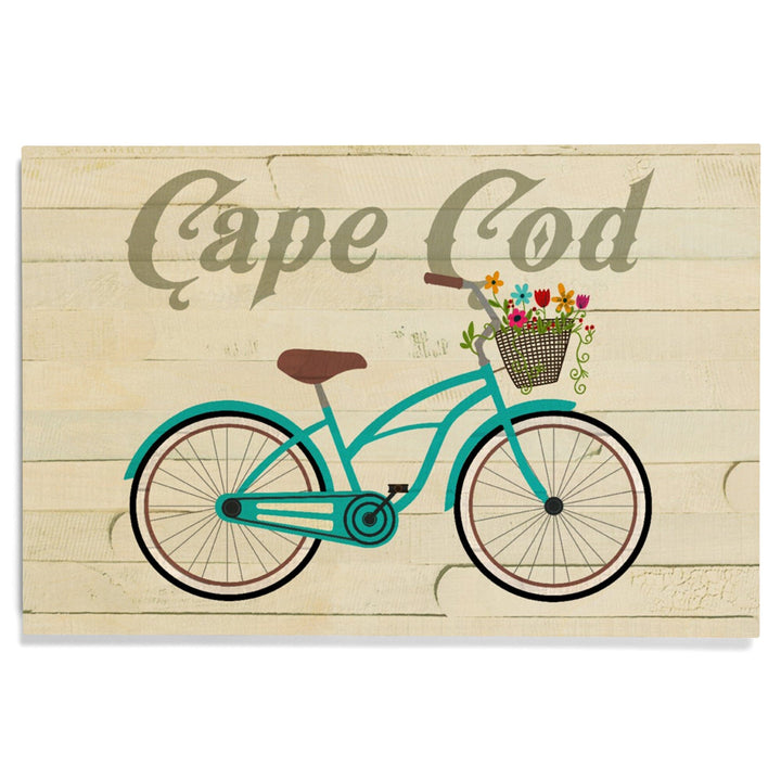 Cape Cod, Massachusetts, Beach Cruiser & Basket, Lantern Press Artwork, Wood Signs and Postcards Wood Lantern Press 