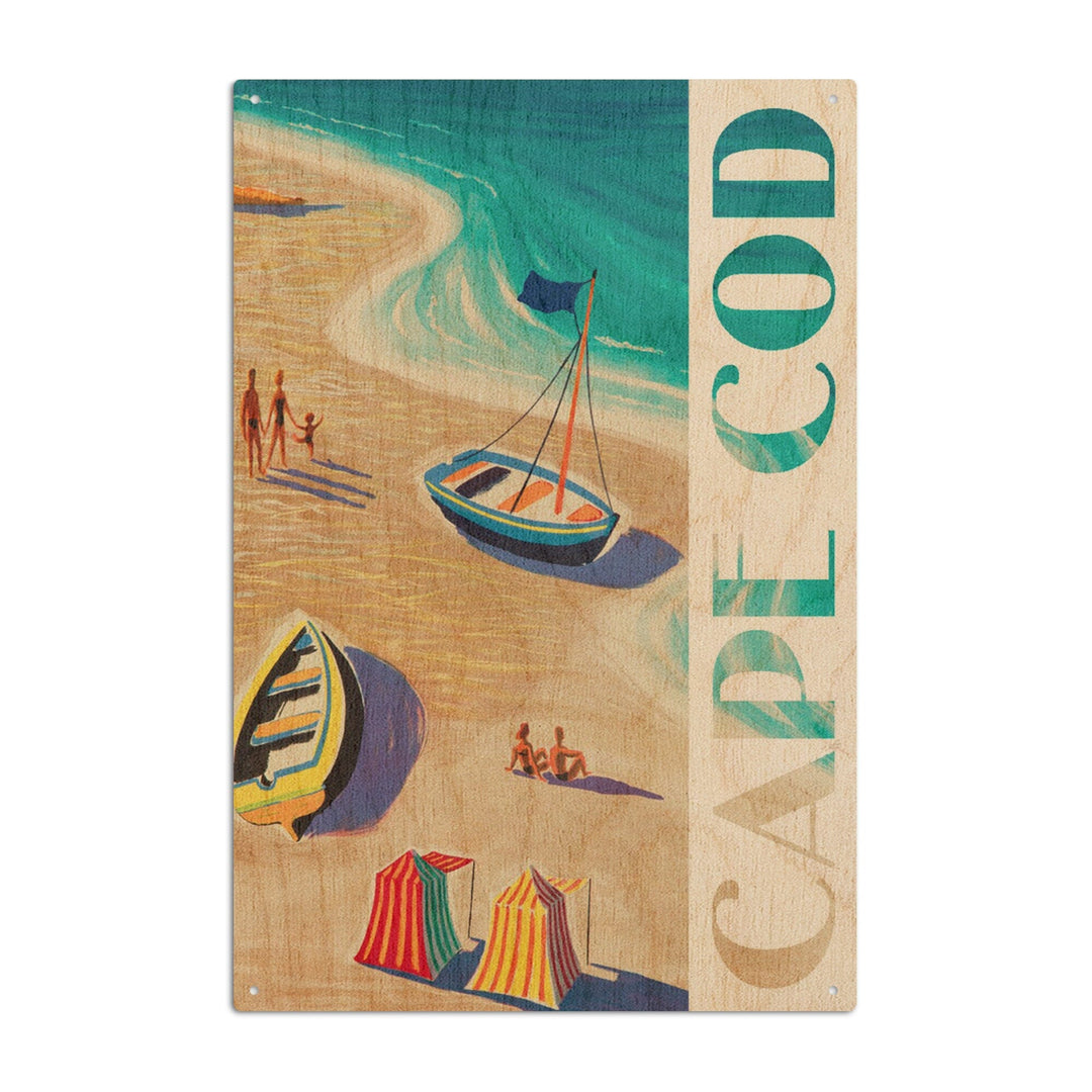 Cape Cod, Massachusetts, Beach Scene, Lantern Press Artwork, Wood Signs and Postcards Wood Lantern Press 10 x 15 Wood Sign 