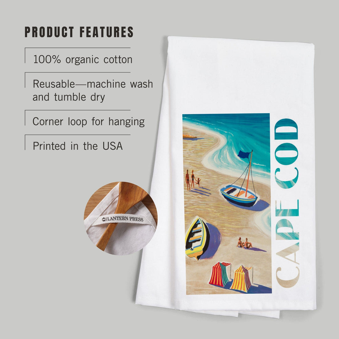 Cape Cod, Massachusetts, Beach Scene, Organic Cotton Kitchen Tea Towels Kitchen Lantern Press 