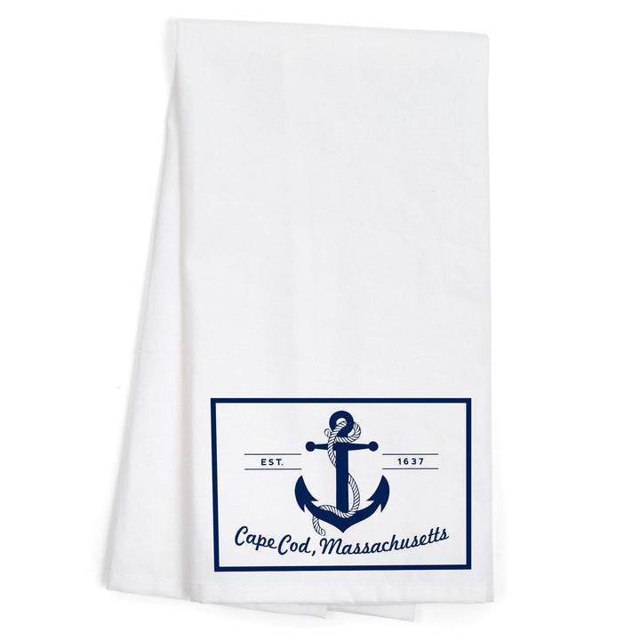 Cape Cod, Massachusetts, Blue and White Anchor, Organic Cotton Kitchen Tea Towels Kitchen Lantern Press 
